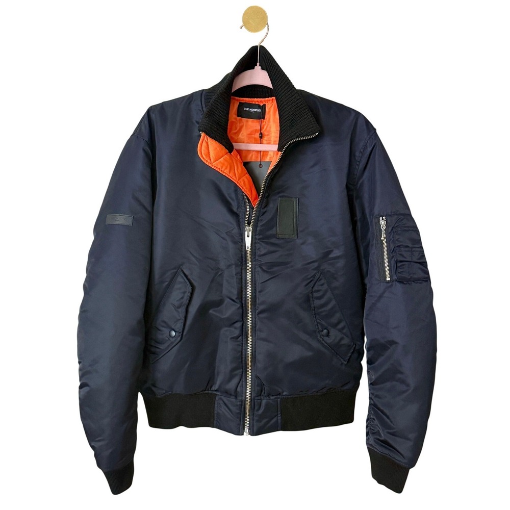 NWT The Kooples‎ Navy Bomber Jacket with Orange Lining – Size Medium